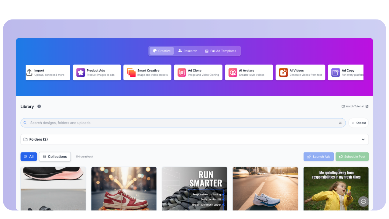 Plai's AI Creative Hub for generating ad creative, video, and copy